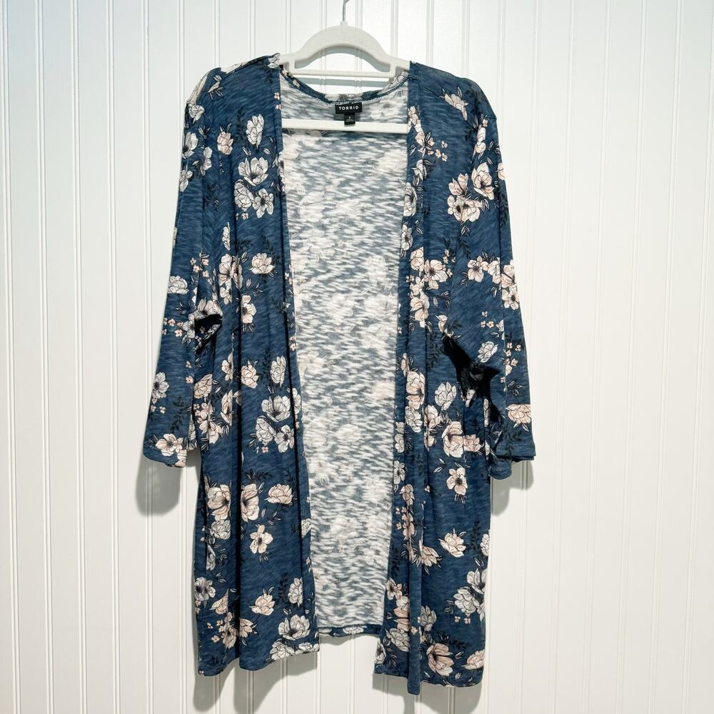 Torrid Blue Floral Cardigan Duster Plus Size 3X
